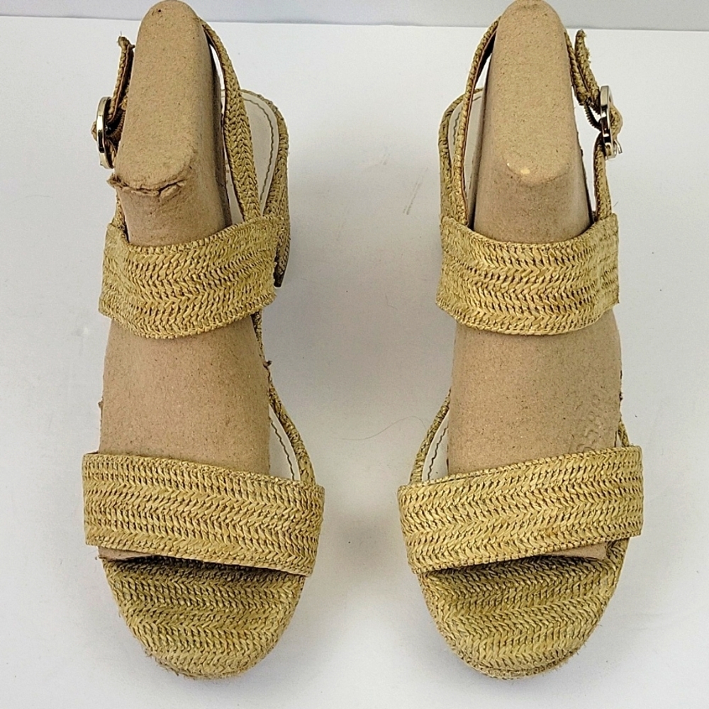 Anne Klein Padrino Woven Raffia Block Heel Open Toe Sandals Tan  Size 8.5 - Picture 5 of 15